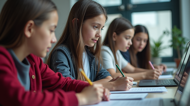 Eye-level view of a group of students engaging with educational technology
