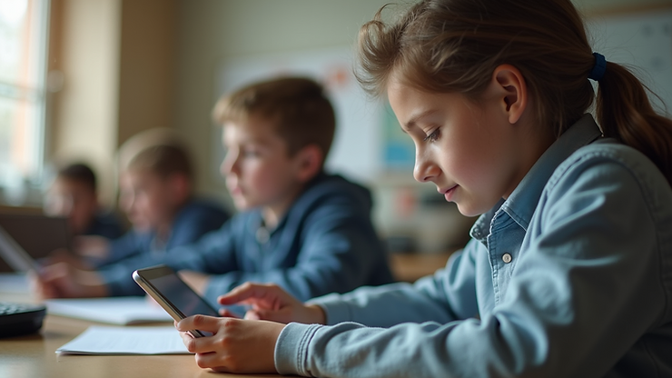 Eye-level view of a student using a tablet for interactive learning