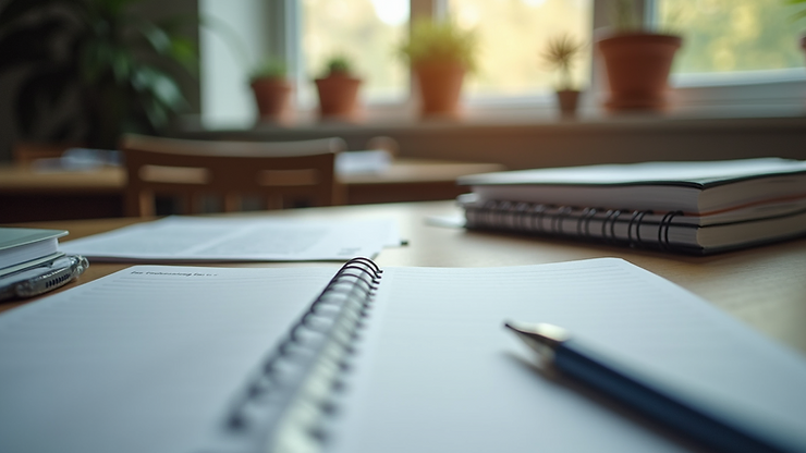 Close-up view of educational materials on a desk